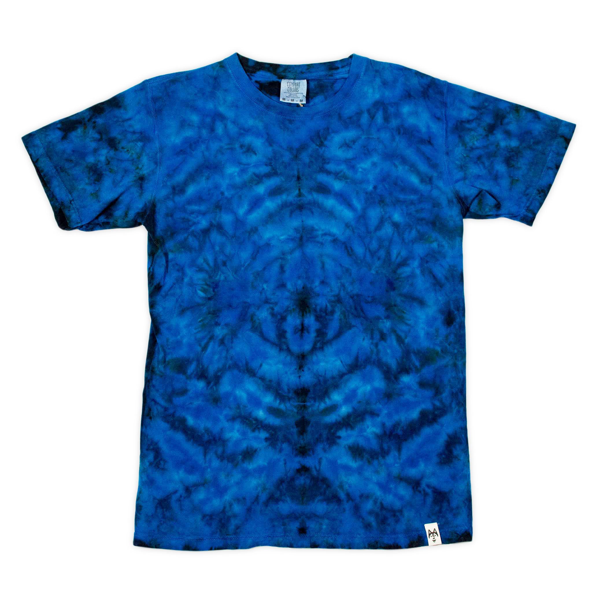 black and blue tie dye shirt